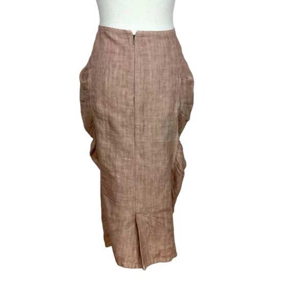 ENOCHIAN BEIGE LINEN CANVAS SIDE FLUTTER PENCIL SKIRT - 10 - Picture 4 of 8